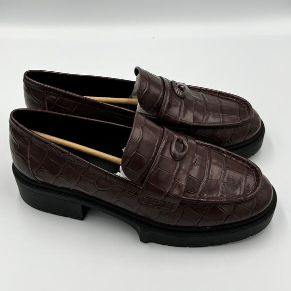 NWB Coach Leah Embossed Croc Leather Loafer Maple Women's Size 10 B - Picture 2 of 8